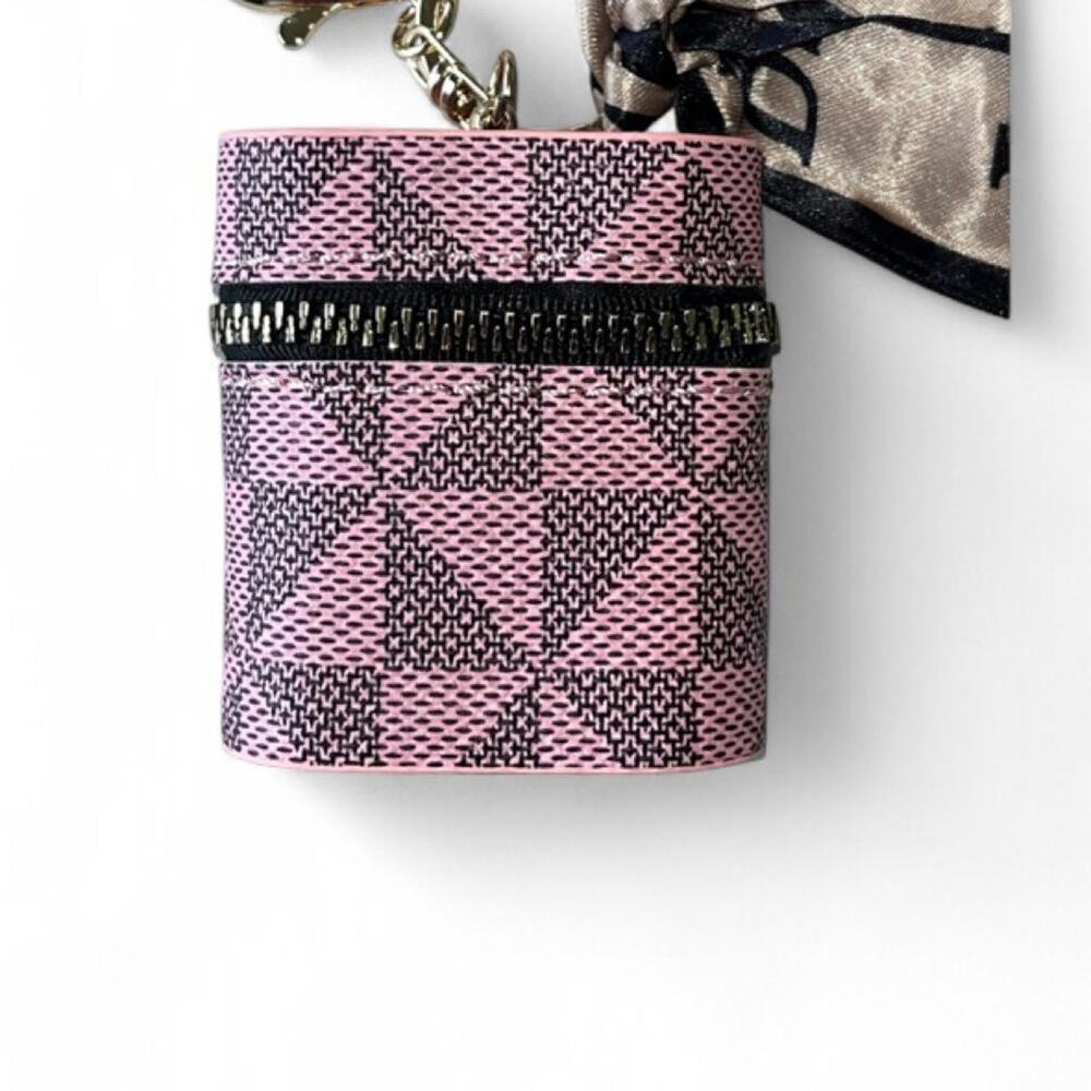 Ear bud holder keychain bag charm Pink with scarf 2.4 inches x 4.8 inches - Picture 2 of 3